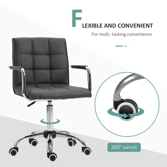 Buy Vinsetto Mid Back PU Leather Office Desk Chair Swivel Computer Salon Stool with Arm, Wheels, Height Adjustable, Grey, 5 image