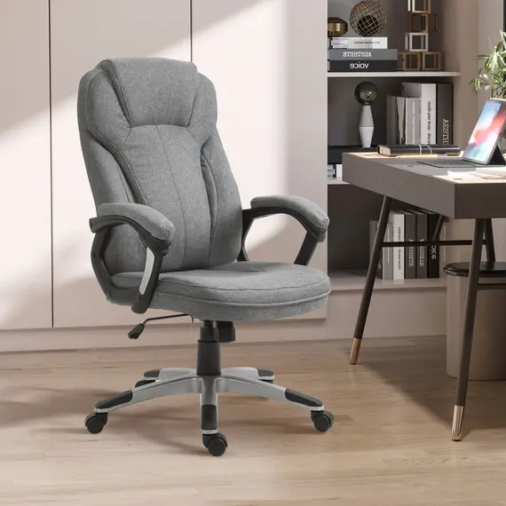 Buy Vinsetto Office Chair Linen Padded Ergonomic Office Chair w/ Swivel Adjustable Seat High Back Armrests Headrest Stylish Work Seat Rocking Grey