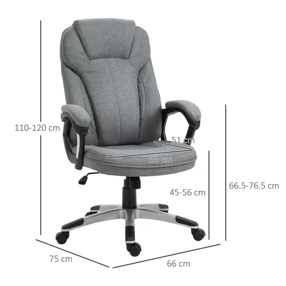 Buy Vinsetto Office Chair Linen Padded Ergonomic Office Chair w/ Swivel Adjustable Seat High Back Armrests Headrest Stylish Work Seat Rocking Grey, 2 image