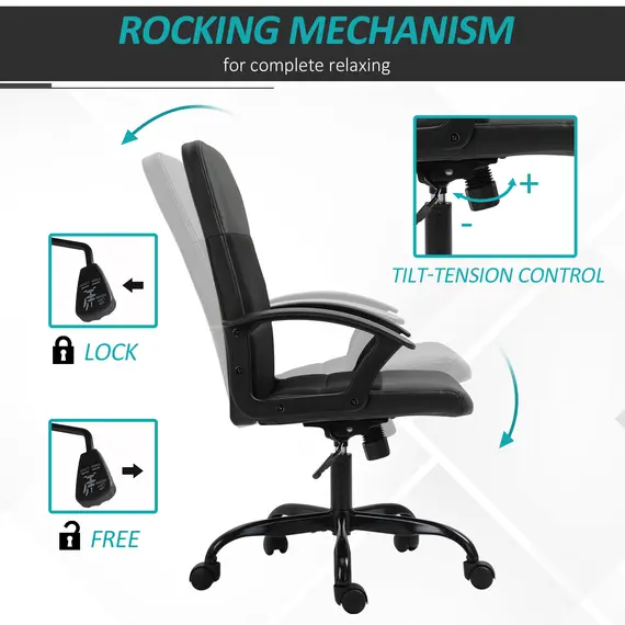 Buy Vinsetto PU Leather & Mesh Panel Blend Office Chair Swivel Seat w/ Padding Ergonomic Desk Adjustable Height Tilt 5 Wheels Stylish Black, 4 image