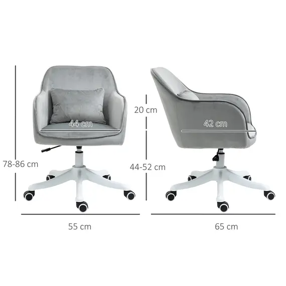 Buy Vinsetto Velvet-Feel Tub Office Chair w/ Massage Pillow Wheels Adjustable Height Ergonomic Padding Luxe Home Style Seat Grey, 2 image
