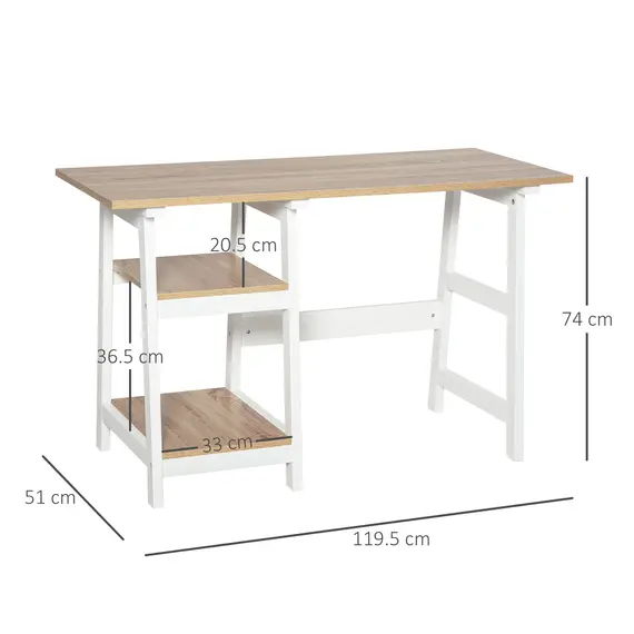 Buy Compact Computer Desk with Storage Shelves Study Table with Bookshelf PC Table Workstation for Home Office Study White and Natural, 2 image