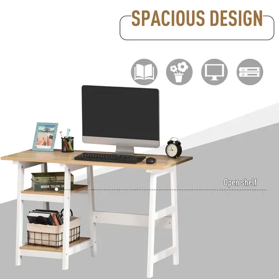 Buy Compact Computer Desk with Storage Shelves Study Table with Bookshelf PC Table Workstation for Home Office Study White and Natural, 4 image
