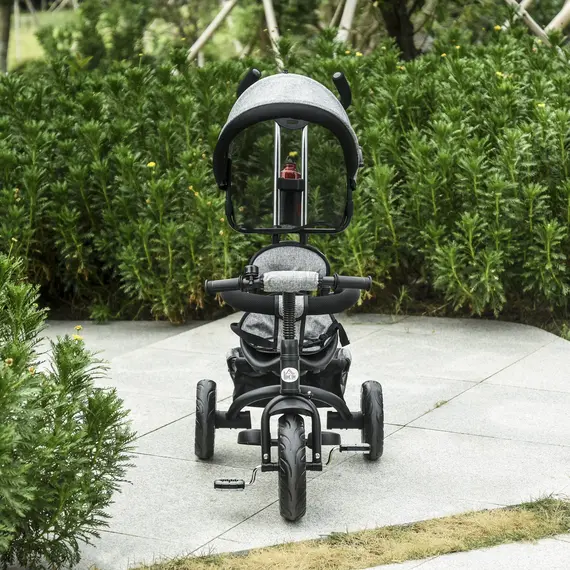Buy HOMCOM Baby Tricycle Stroller/ Kid Trike with Parent Push Handle Adjustable Canopy Detachable Guardrail Safety Belt  Storage Bag Grey, 7 image