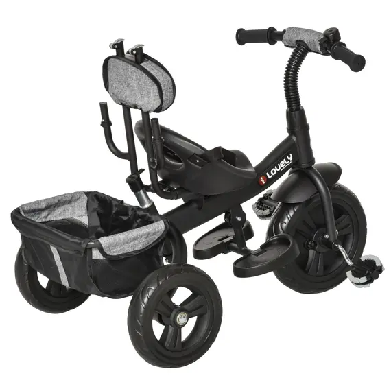 Buy HOMCOM Baby Tricycle Stroller/ Kid Trike with Parent Push Handle Adjustable Canopy Detachable Guardrail Safety Belt  Storage Bag Grey, 8 image