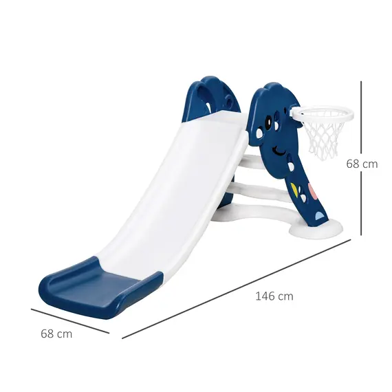 Buy HOMCOM Kids Slide with Basketball Hoop Toddler Climber Freestanding Slider Playset Playground Slipping Slide Indoor Outdoor Exercise Toy Blue, 2 image