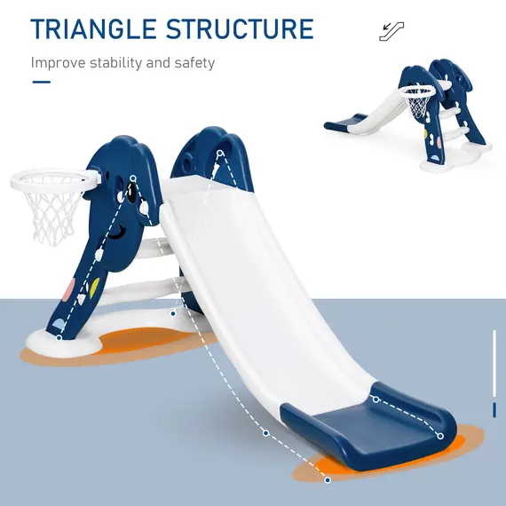 Buy HOMCOM Kids Slide with Basketball Hoop Toddler Climber Freestanding Slider Playset Playground Slipping Slide Indoor Outdoor Exercise Toy Blue, 3 image