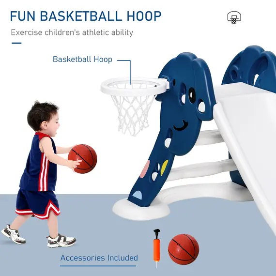 Buy HOMCOM Kids Slide with Basketball Hoop Toddler Climber Freestanding Slider Playset Playground Slipping Slide Indoor Outdoor Exercise Toy Blue, 5 image