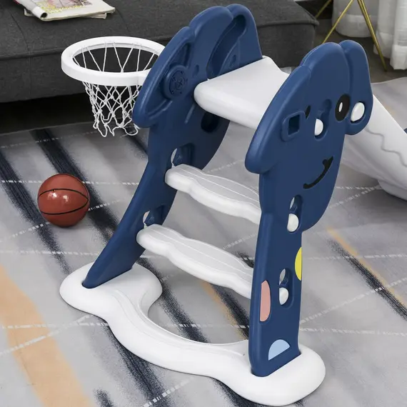 Buy HOMCOM Kids Slide with Basketball Hoop Toddler Climber Freestanding Slider Playset Playground Slipping Slide Indoor Outdoor Exercise Toy Blue, 8 image