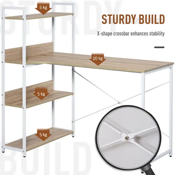 Buy HOMCOM Retro Industrial Computer Desk Home Office Table with 4-Tier Storage Shelf Metal Frame Computer Workstation for Home Office, Oak, 5 image