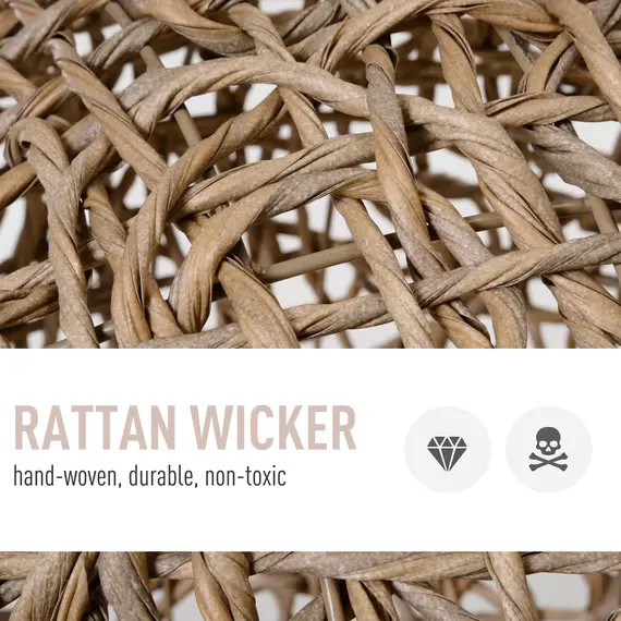 Buy Hooded Rattan Wicker Elevated Cat House Kitten Pussy Basket Ball Shaped Bed Pet Furniture with Removable Cushion Natural, 4 image