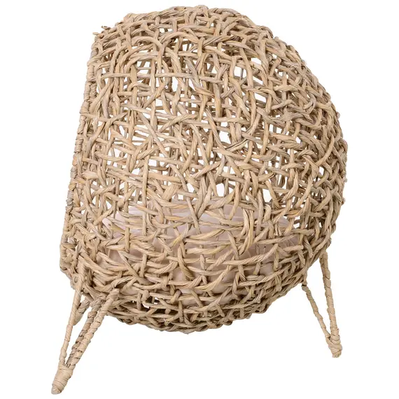 Buy Hooded Rattan Wicker Elevated Cat House Kitten Pussy Basket Ball Shaped Bed Pet Furniture with Removable Cushion Natural, 8 image
