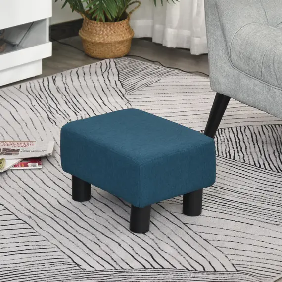 Buy Linen Fabric Footstool Footrest Small Seat Foot Rest Chair Ottoman Light Home Office with Legs 40 x 30 x 24cm Blue