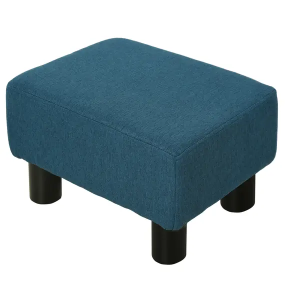 Buy Linen Fabric Footstool Footrest Small Seat Foot Rest Chair Ottoman Light Home Office with Legs 40 x 30 x 24cm Blue, 6 image