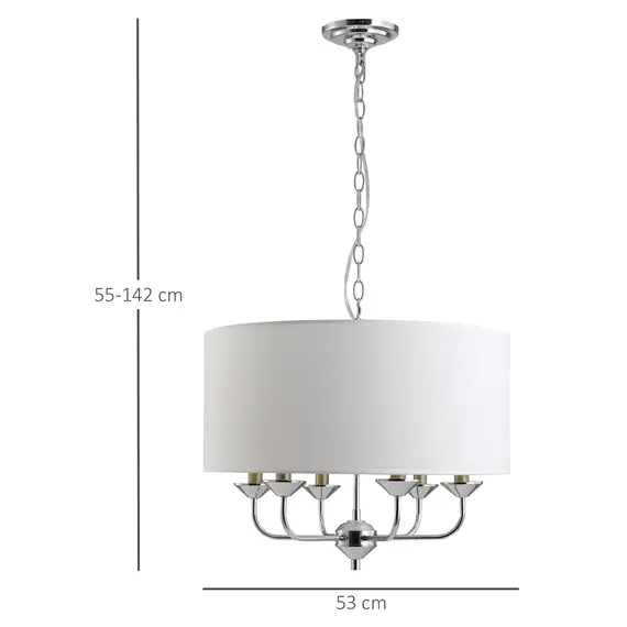 Buy Modern Chandelier Candle Pendant Light Fabric Lampshades with Adjustable Hanging Chain for Living Room, Dining Room, Kitchen, White, 2 image