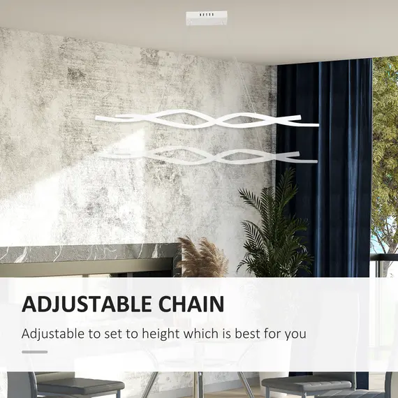 Buy Modern Wave-Shape LED Pendant Light with Adjustable Hanging Chain, Metal Chandelier Cool White 6500K, Silver, 3 image