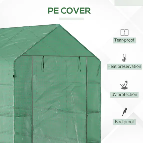 Buy Outsunny Walk in Garden Greenhouse with Shelves Polytunnel Steeple Green house Grow House Removable Cover 2L x 1.43W x 2H(m), 3 image