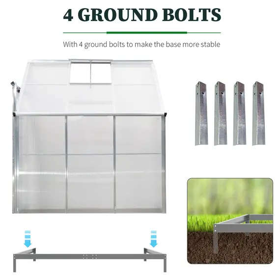Buy Outsunny Walk-In Lean to Greenhouse Garden Heavy Duty Aluminium Polycarbonate with Roof Vent for Plants Herbs Vegetables, Silver, 6 x 4ft, 3 image