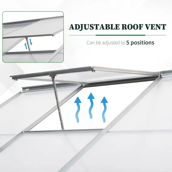 Buy Outsunny Walk-In Lean to Greenhouse Garden Heavy Duty Aluminium Polycarbonate with Roof Vent for Plants Herbs Vegetables, Silver, 6 x 4ft, 6 image