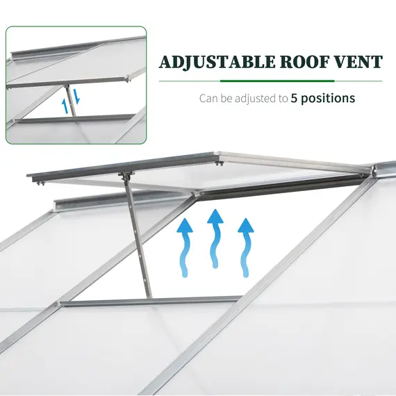 Buy Outsunny Walk-In Lean to Greenhouse Garden Heavy Duty Aluminium Polycarbonate with Roof Vent for Plants Herbs Vegetables, Silver, 8 x 4ft, 5 image