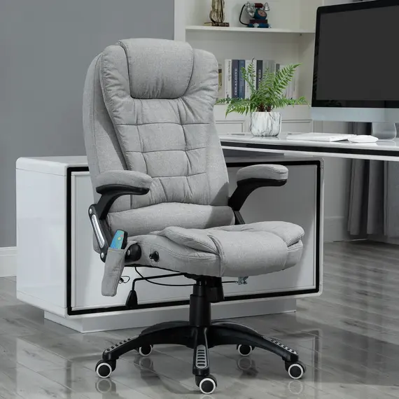 Buy Vinsetto Ergonomic Office Chair Massage Recliner Gaming Heated Home Office Padded  Linen-Feel Fabric & Swivel Base Light Grey