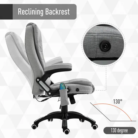 Buy Vinsetto Ergonomic Office Chair Massage Recliner Gaming Heated Home Office Padded  Linen-Feel Fabric & Swivel Base Light Grey, 3 image