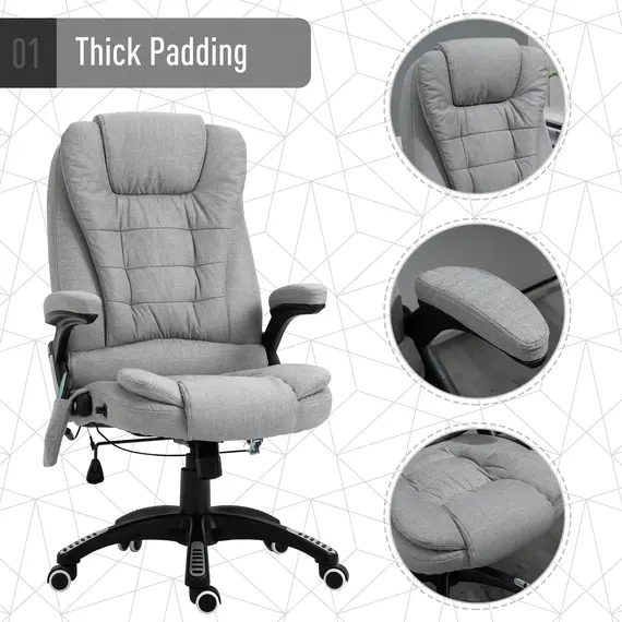 Buy Vinsetto Ergonomic Office Chair Massage Recliner Gaming Heated Home Office Padded  Linen-Feel Fabric & Swivel Base Light Grey, 5 image