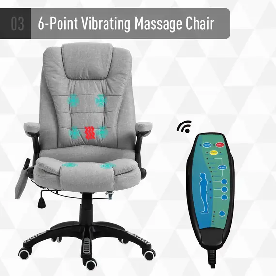 Buy Vinsetto Ergonomic Office Chair Massage Recliner Gaming Heated Home Office Padded  Linen-Feel Fabric & Swivel Base Light Grey, 6 image