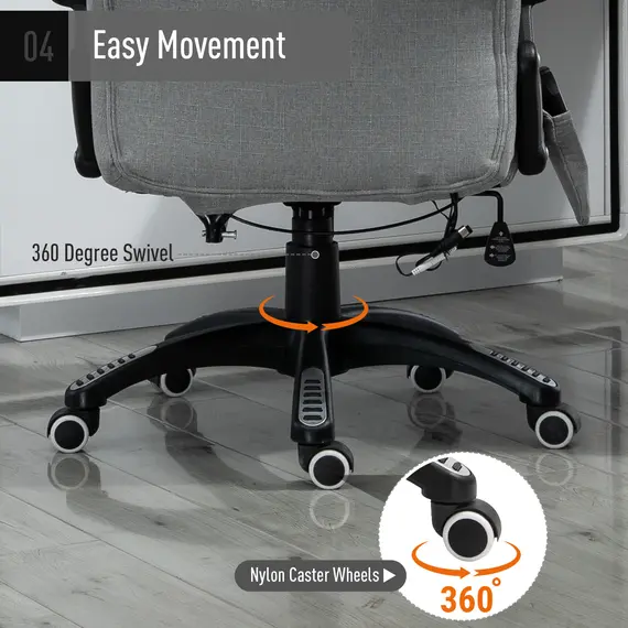 Buy Vinsetto Ergonomic Office Chair Massage Recliner Gaming Heated Home Office Padded  Linen-Feel Fabric & Swivel Base Light Grey, 7 image