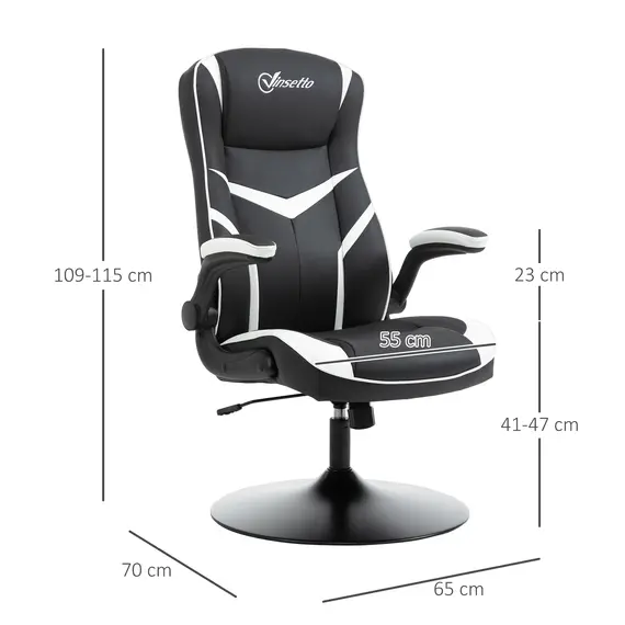 Buy Vinsetto Gaming Chair Ergonomic Computer Chair with Adjustable Height Pedestal Base, Home Office Desk Chair PVC Leather Black and White, 2 image