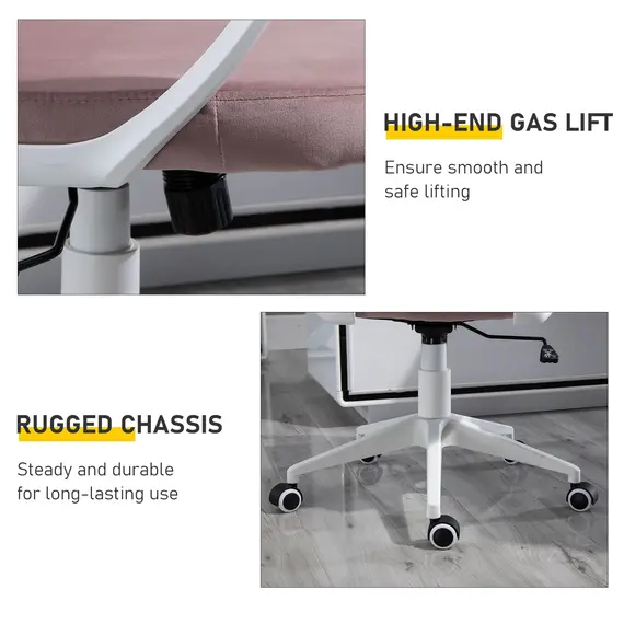 Buy Vinsetto High-Back Office Chair Velvet Style Fabric Computer Home Rocking with Wheels, Rotatable Liftable Headrest, Pink, 7 image