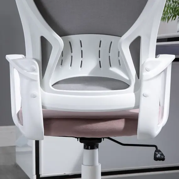 Buy Vinsetto High-Back Office Chair Velvet Style Fabric Computer Home Rocking with Wheels, Rotatable Liftable Headrest, Pink, 8 image