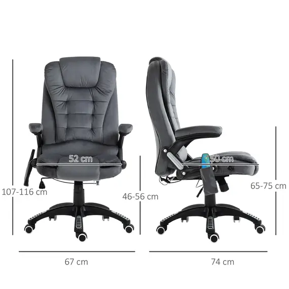 Buy Vinsetto Massage Office Chair Recliner Ergonomic Gaming Heated Home Office Padded  Velvet-Feel Fabric & Swivel Base Grey, 2 image