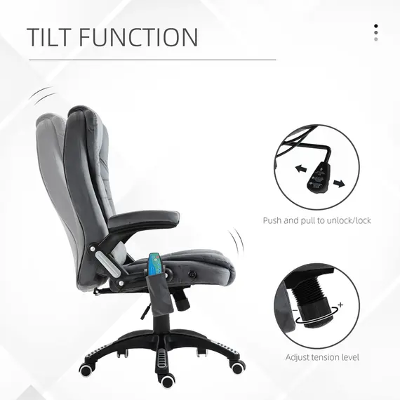 Buy Vinsetto Massage Office Chair Recliner Ergonomic Gaming Heated Home Office Padded  Velvet-Feel Fabric & Swivel Base Grey, 4 image