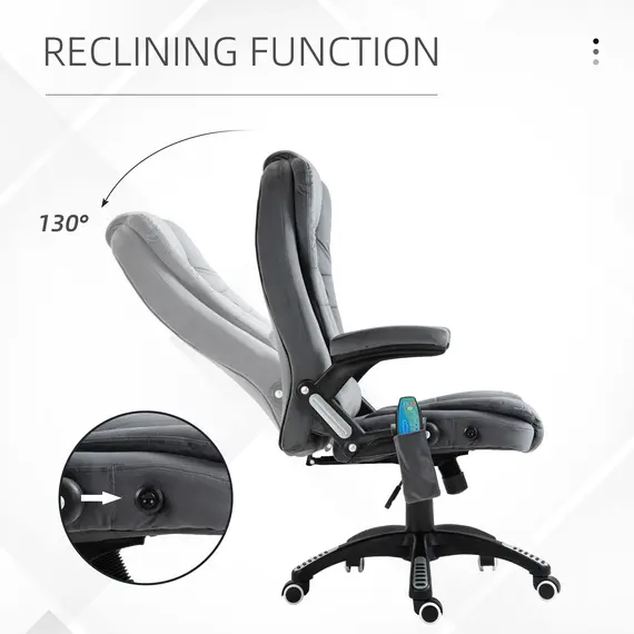 Buy Vinsetto Massage Office Chair Recliner Ergonomic Gaming Heated Home Office Padded  Velvet-Feel Fabric & Swivel Base Grey, 5 image