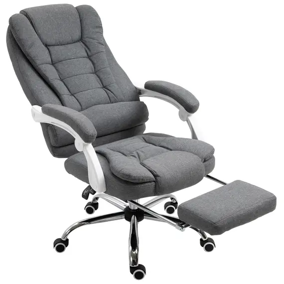 Buy Vinsetto Office Chair Computer Swivel Rolling Task Recliner for Home with Retractable Footrest, Arm, Grey, 6 image