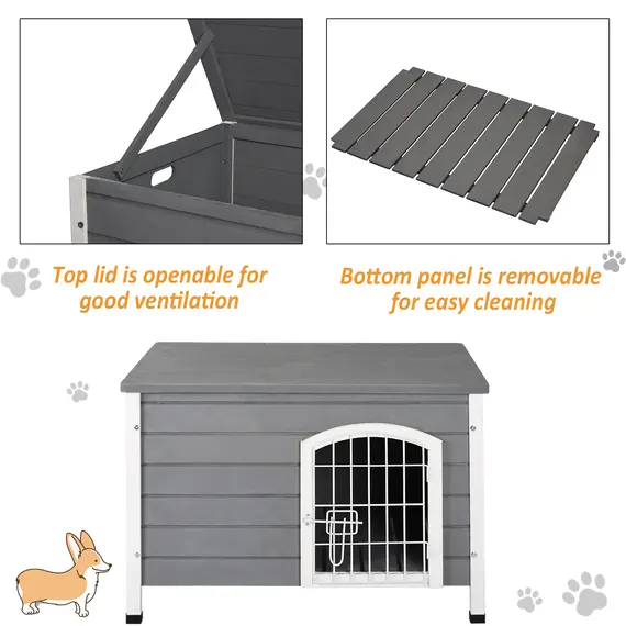 Buy Wooden Dog Crate Dog Kennel Lockable Door Small Animal House w/ Openable Top Gray, 4 image