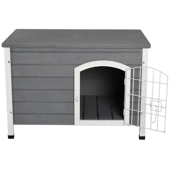 Buy Wooden Dog Crate Dog Kennel Lockable Door Small Animal House w/ Openable Top Gray, 8 image