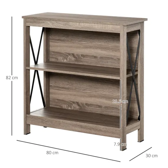 Buy 2-Tier Bookcase Display Shelf Unit w/ Steel Bar Home Furniture Novel Organisation Reading Study Office Bedroom Brown, 2 image