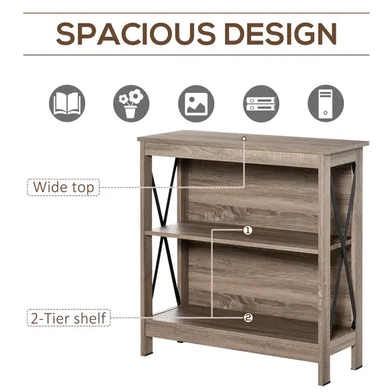 Buy 2-Tier Bookcase Display Shelf Unit w/ Steel Bar Home Furniture Novel Organisation Reading Study Office Bedroom Brown, 5 image