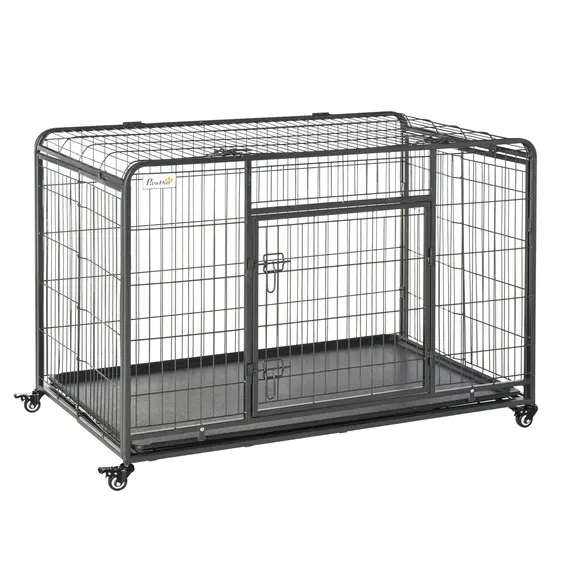 Buy Metal Dog Cage Kennel Locking Door & Wheels Removable Tray Openable Top For Extra Large Pets 125 x 76 x 81 cm