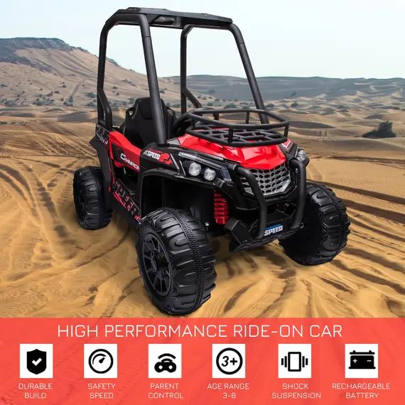 Buy HOMCOM 12V Battery-powered Kids Electric Ride On Car Off-road UTV Toy 3-6 km/h with High Roof Parental Remote Control Lights MP3 Suspension Wheels Red, 3 image