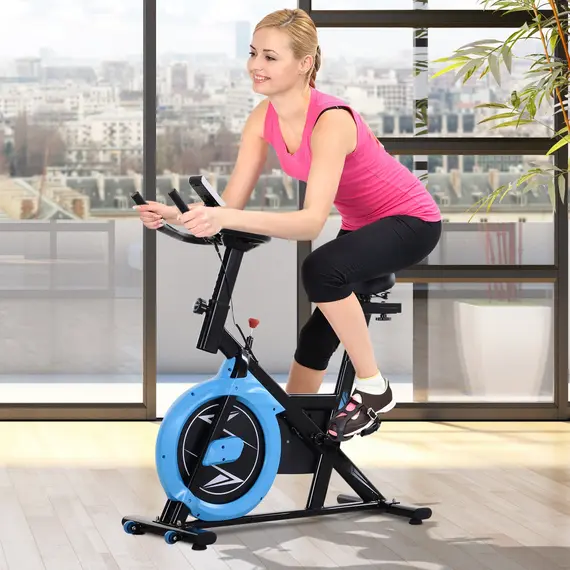 Buy HOMCOM Exercise Bike, Stationary Belt Drive Bicycle,Resistance Adjustable with LCD Monitor, Indoor Cycling Bike for Home Gym Cardio Workout