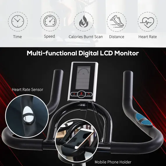 Buy HOMCOM Exercise Bike, Stationary Belt Drive Bicycle,Resistance Adjustable with LCD Monitor, Indoor Cycling Bike for Home Gym Cardio Workout, 3 image