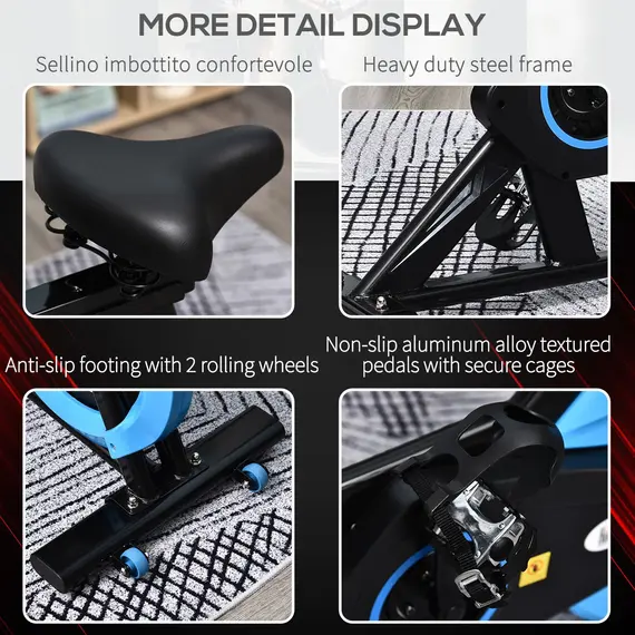 Buy HOMCOM Exercise Bike, Stationary Belt Drive Bicycle,Resistance Adjustable with LCD Monitor, Indoor Cycling Bike for Home Gym Cardio Workout, 6 image