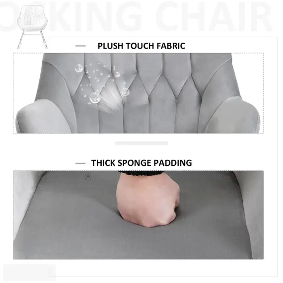 Buy HOMCOM Rocking Chair Reading Accent Armchair with Steel Frame Sponge Padded for Living Room, Dining Room, Office, Balcony, Grey and Black, 6 image