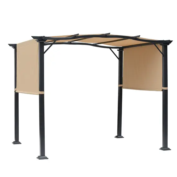 Buy Outdoor Retractable Pergola Garden Gazebo with Two Adjustable Side Canopy Overhead Sun Shade Backyard Canopy Cover, Steel Khaki 2.96x2.45x2.3m