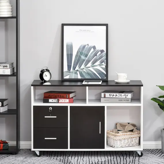 Buy Mobile File Cabinet Home Office Lateral Filing Cabinet, Printer Stand with Open  Shelves, Storage Organizer with Lockable Drawer, Black