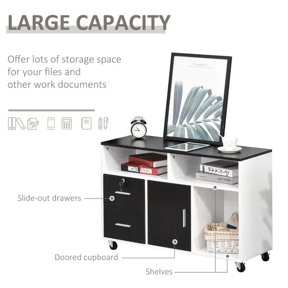 Buy Mobile File Cabinet Home Office Lateral Filing Cabinet, Printer Stand with Open  Shelves, Storage Organizer with Lockable Drawer, Black, 3 image