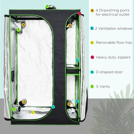 Buy Outsunny 120 x 90 x 200cm Mylar Hydroponic Grow Tent with Adjustable Vents and Floor Tray for Indoor Plant Growing, 600D Oxford Cloth, Black, 3 image